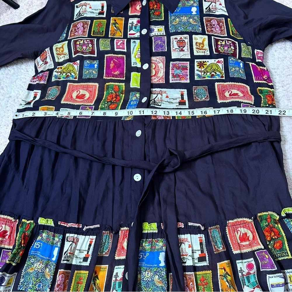 RubyYaya Tiered Postage Stamp Maxi Dress 3/4 Sleeves Button Front Belted Small - Picture 11 of 15